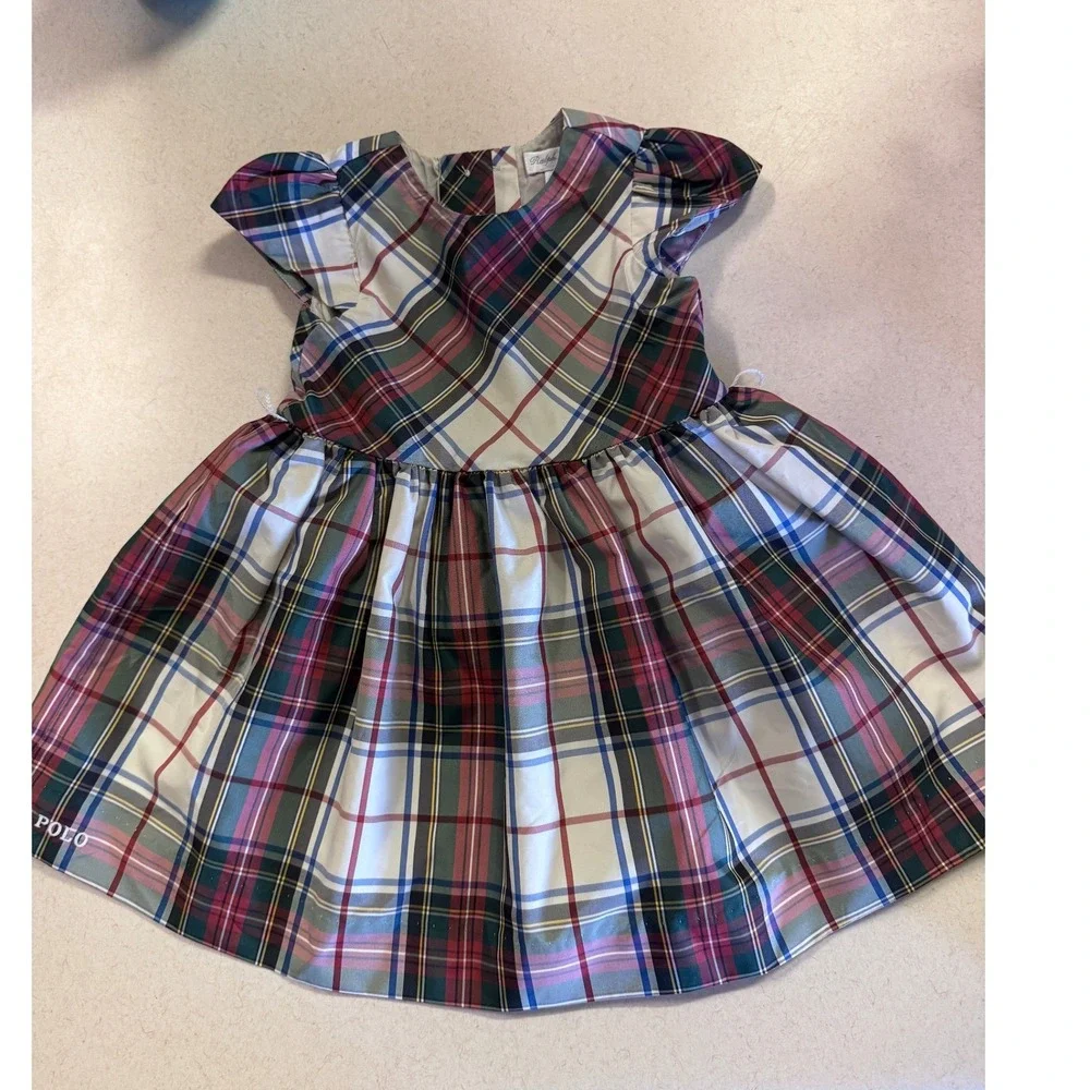 Ralph Lauren Polo Baby Girl Plaid Dress 12M Flutter Sleeve Holiday Tartan Red